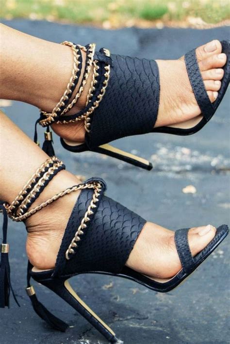 Avvvxbw 2017 Brand Womens Sandals Chain Ankle Strap High Heeled