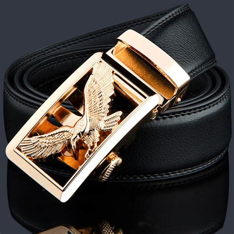 Mens Fashion Genuine Leather Belt Men Belt Gold Automatic Buckle