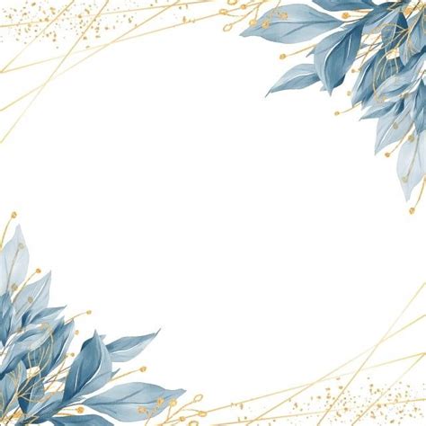 Elegant Blue Leaves Border With Line And Glitter Decoration Wedding