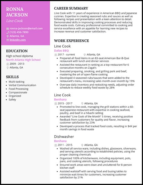 5 line cook resume examples built for 2023 riset