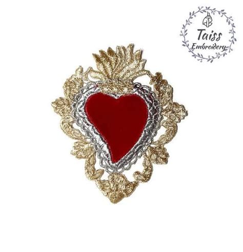 Sacred Heart Embroidered Patch Large Iron On Patch Etsy Embroidered
