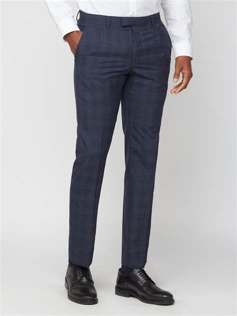 men s navy blue overcheck slim suit trouser ben sherman