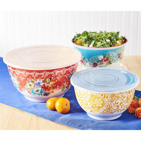 Pioneer Woman Melamine Vintage Floral 6 Pc Nesting Bowls Lids Set New