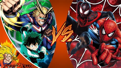 My Hero Academia Vs Spider Man Deku And All Might Vs Peter Parker