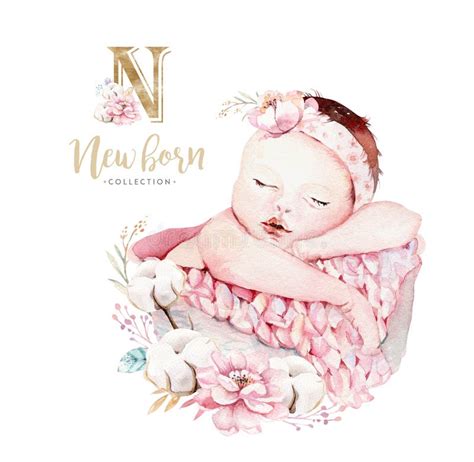 Cute Newborn Watercolor Baby New Born Child Illustration Girl And Boy