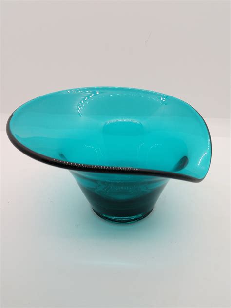 Aqua Blue Viking Art Glass Bowl With Spout Mid Century Etsy