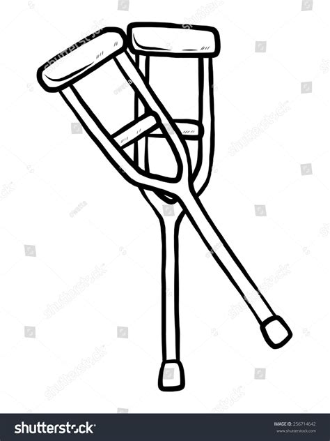 Crutches Cartoon Vector Illustration Black White 스톡 벡터로열티 프리