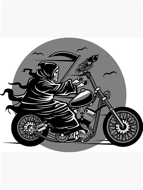 Grim Reaper On Bike Death Skull Biker Skeleton Scythe Halloween