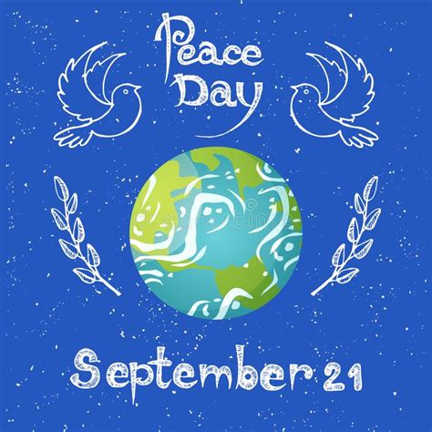 Peace Day September 21 Planet With Flying Doves Stock Vector