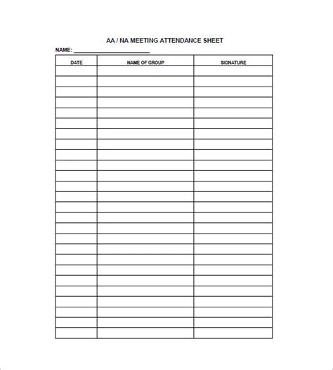 Attendance Verification Na Meeting Sign In Sheet Recovery Program