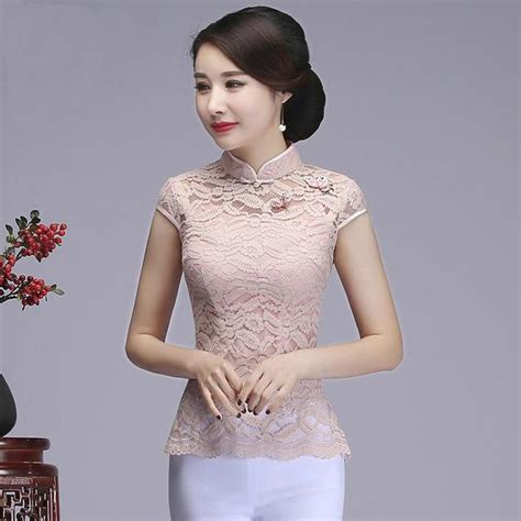 sexy vintage women lace flower shirt chinese traditional improved mandarin collar tang suit top