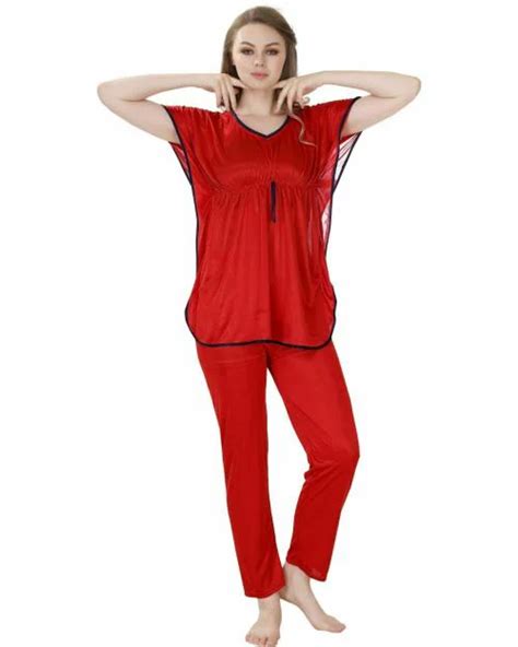 Buy Rnp Women Red Solid Satin Nighty Set Cotton168red Online At Best Prices In India Jiomart