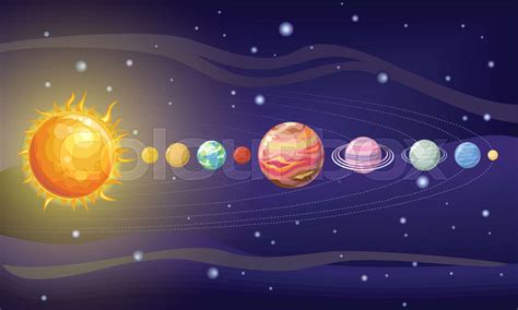 Solar System Design Space With Planets And Stars Stock Vector