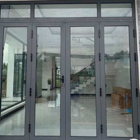 Color Coated Grey Aluminium Glass Hinged Door For Home Thickness Mm