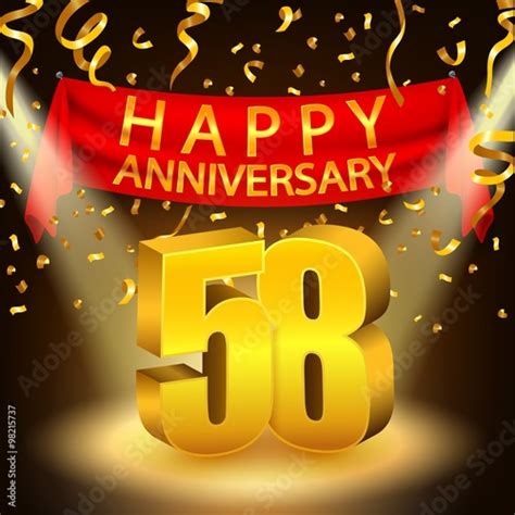 Happy 58th Anniversary Celebration With Golden Confetti And Spotlight