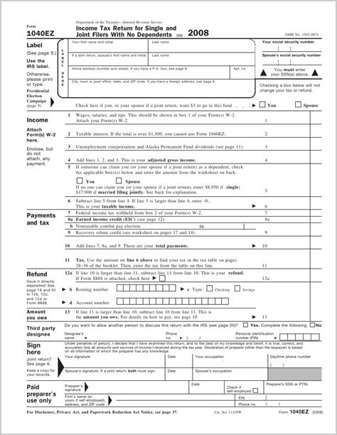 Federal 1040ez Easy Tax Form For Individuals Form Resume Examples