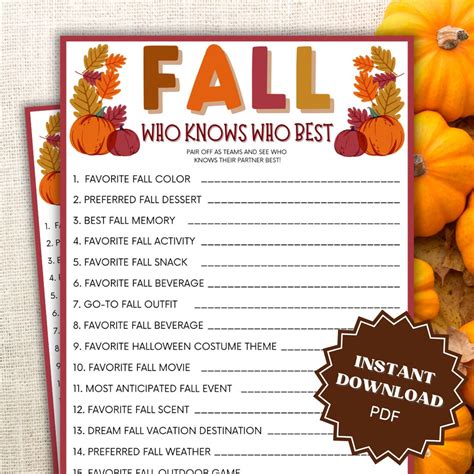 Who Knows Who Best Fall Game Printable Fall Games For Teens Fall