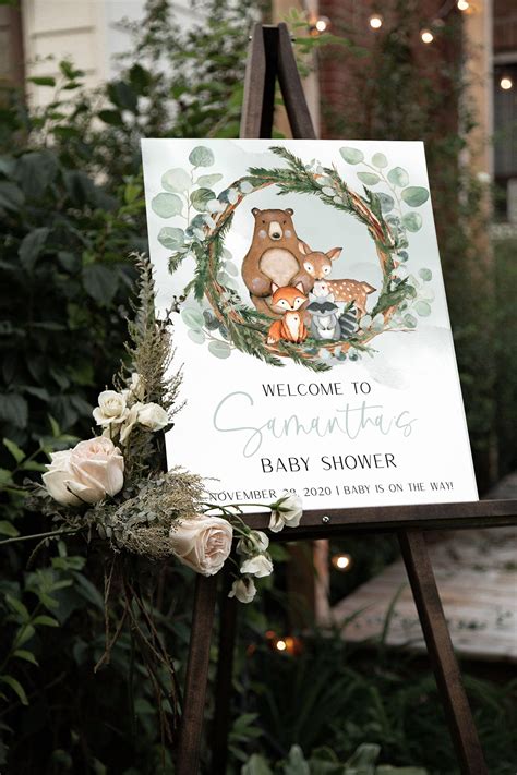 Woodland Baby Shower Sign Woodland Baby Shower Welcome Sign Etsy