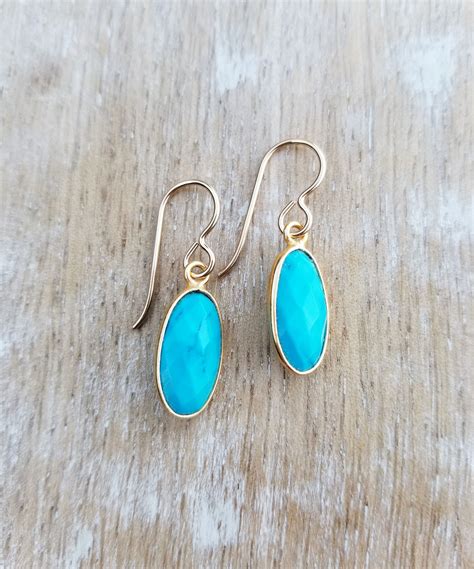 Small Turquoise Earrings Blue Turquoise Earrings Gold Turquoise