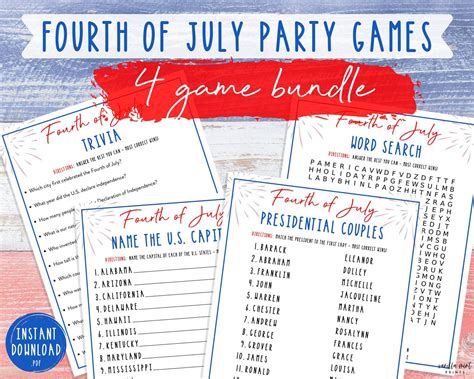 Fourth Of July 10 Party Games Bundle 4th Of July Printable Etsy Independence Day Game