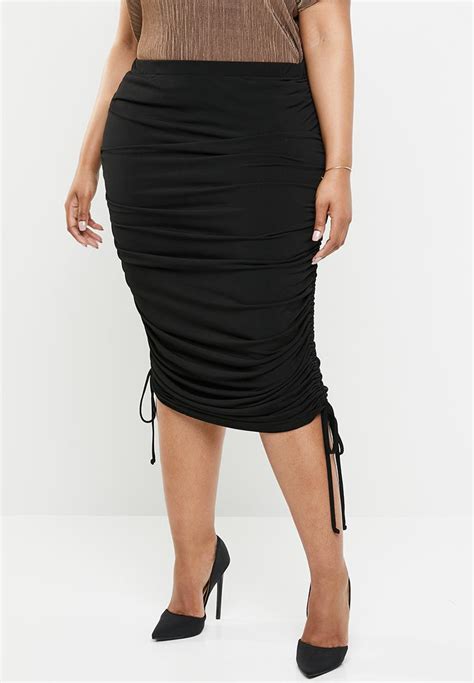 ruched bodycon skirt black edit plus bottoms and skirts