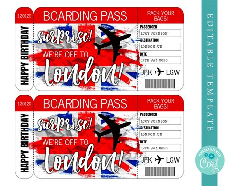 London Boarding Pass Template Trip To London Airplane Ticket Etsy