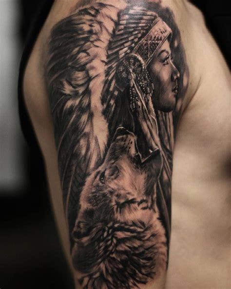 Love The Wolf Native Indian Tattoos Indian Women