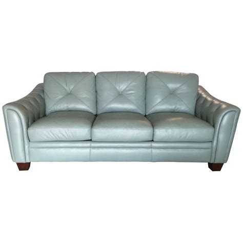 Palm Beach Teal Blue Leather Contemporary Sofa At 1stdibs