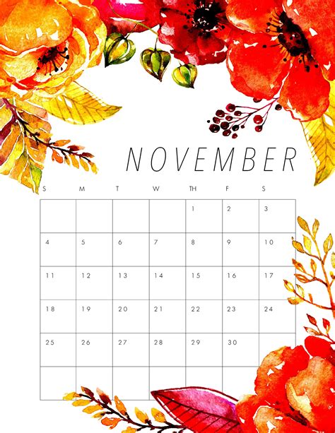 Printable Cute November 2018 Calendar Print Calendar Calendar
