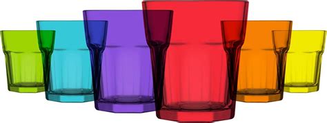 Lav 6 Piece Colored Glass Tumblers 10 25 Oz Multicolor Vibrant Drinking Glasses