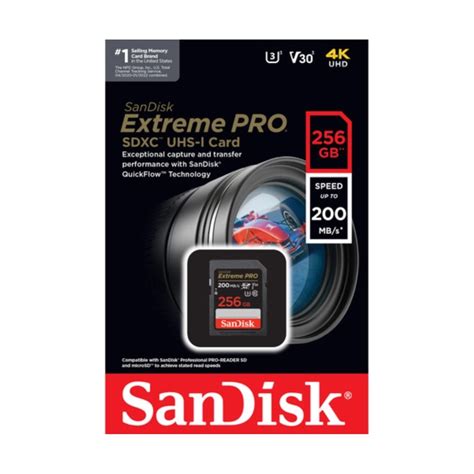 Sandisk 256gb Extreme Pro Uhs I Sdxc V30 Memory Card 200 Mbs