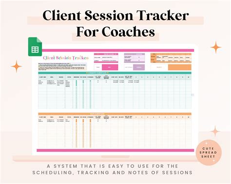 Client Session Tracker Spreadsheet For Coaches Crm Client Management