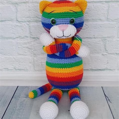 Amineko Japanese Cat Crochet Toy Rainbow Cat Stuffed Animal Etsy