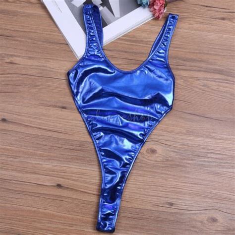 Women One Piece Bodysuit Metallic Backless Bikini Thong Swimsuit Leopard Shiny Ebay