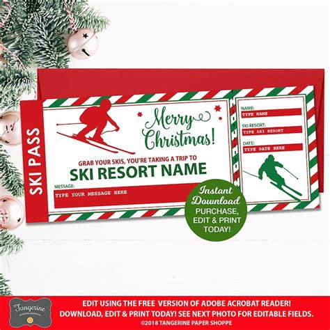 Christmas Ski Ticket Printable Editable Ski Lift Ticket Etsy