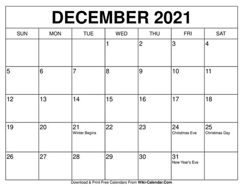 December 2021 Calendar Free Calendars To Print Free Printable