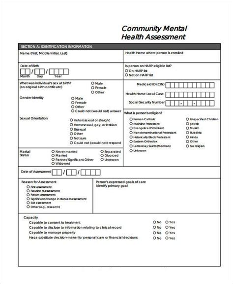 Printable Mental Health Intake Assessment Forms