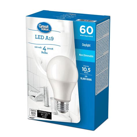 Great Value 60w A19 Daylight Led Bulbs 4 Pack Walmart Canada