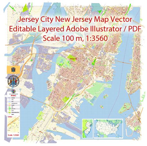Jersey City New Jersey Pdf Map Vector Exact City Plan Detailed Street