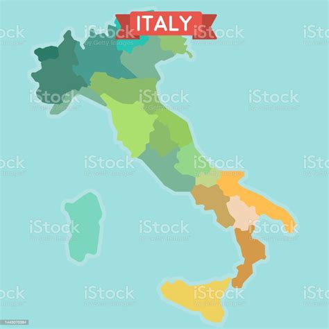 Mappa Dellitalia Con Le Regioni Illustrazione In Stile Piatto