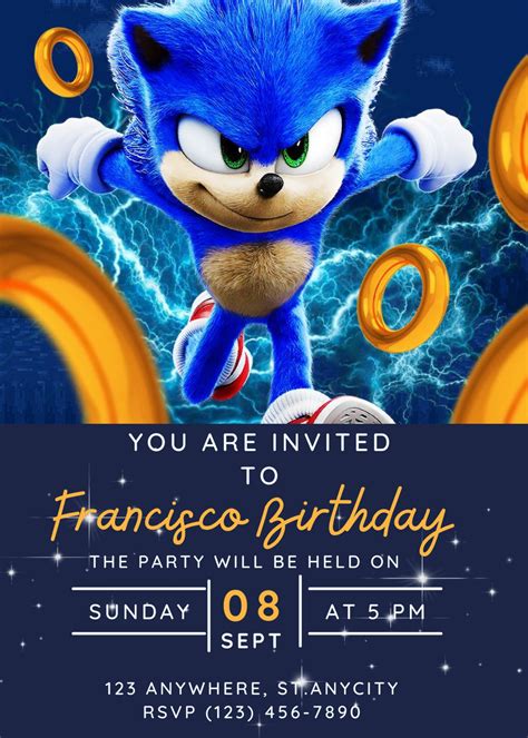 Sonic Birthday Invitations Sonic The Hedgehog Birthday Cards Digital