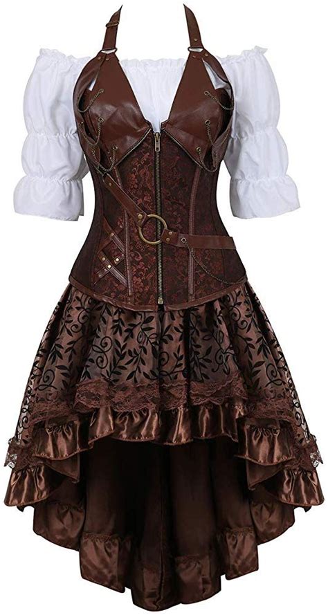 Grebrafan Pirate Corset Dress 3 Piece Halloween Costume Bustiers Skirt Blouse Set Us4 6 S