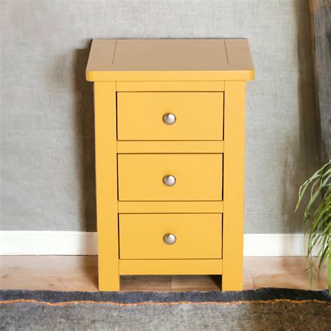 Manor Yellow 3 Drawer Bedside Table Nightstand Fully Assembled