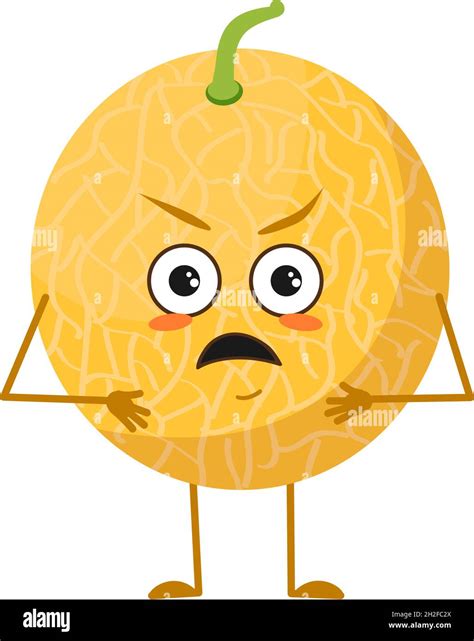 Cute Melon Character With Angry Emotions Face Arms And Legs The Funny Or Grumpy Food Hero