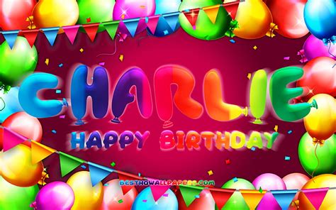 Happy Birtay Charlie Colorful Balloon Frame Charlie Name Purple