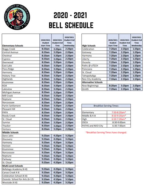 Transportation Schools Bell And Breakfast Schedules