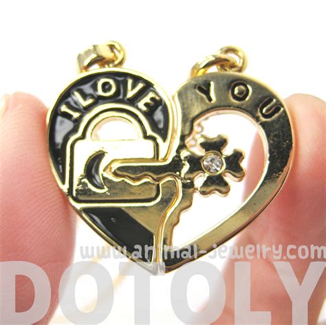 Couples 2 Piece Heart Shaped I Love You Lock And Key Pendant Necklace