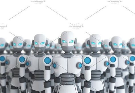 Group Of Robot On White Artificial Intelligence In Futuristic