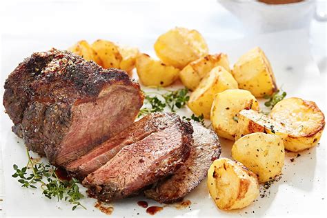 Mustard And Black Pepper Beef With Roast Potatoes