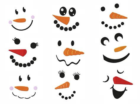 Snowman Faces Embroidery Designs Set